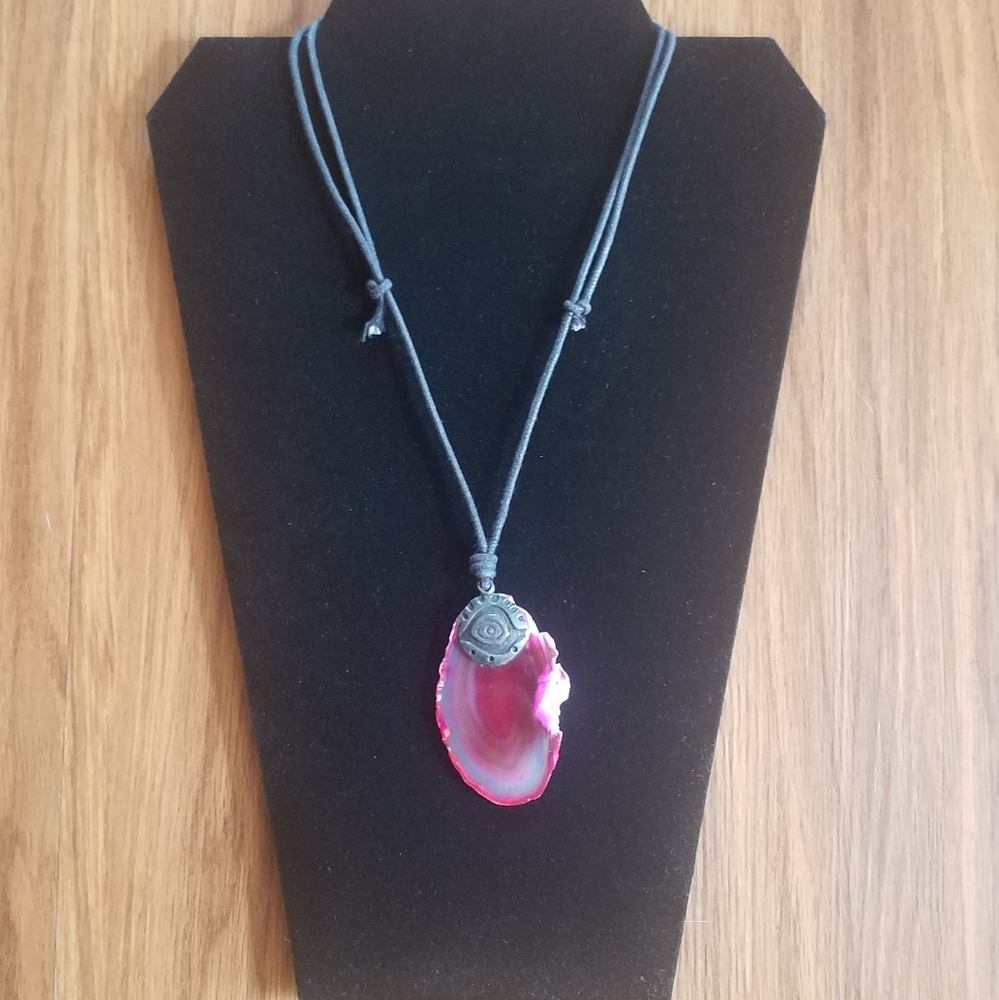 Pink Agate Necklace with Adjustable Sliding Knot